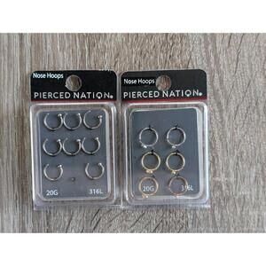 NWT Pierced Nation Nose Hoops 20G Lot Of 2 Boxes 14 Hoops Gold Silver